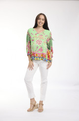 Mughal Floral Green Boho Top 3/4 Sleeve by Orientique | Alibi Online Australia
