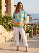 Mughal Floral Blue Boho Top 3/4 Sleeve by Orientique | Alibi Online Australia
