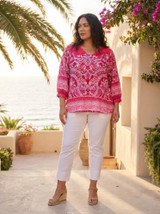 Graded Border Pink Boho Top 3/4 Sleeve by Orientique | Alibi Online Australia
