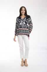Paisley Border Black Boho Top 3/4 Sleeve by Orientique | Alibi Online Australia
