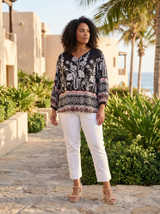 Paisley Border Black Boho Top 3/4 Sleeve by Orientique | Alibi Online Australia
