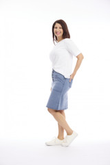 Denim Washed Fitted Waist A-Line Skirt with Buttons by Café Latte | Alibi Online Australia
