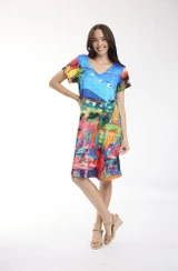 Women's Dresses | Contemporary Short Sleeve V Dress | ORIENTIQUE