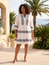 White Solid Embroidery Layers Collar  Dress | ORIENTIQUE Australia | Organic-cotton