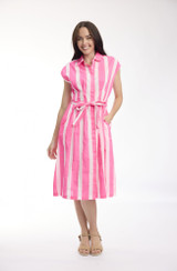 Women's Dresses | Stripe Collar Tie Waist Dress | ORIENTIQUE