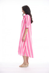 Women's Dresses | Stripe Long Buttonthrough Dress | ORIENTIQUE