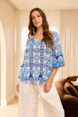 Women's Top | Maalti Blue Frill Sleeve Top | ESCAPE 