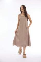Women's Dresses | Linen Solid Strappy Dress | ESCAPE 