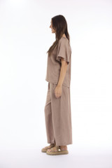 Women's Top | Linen Solid Chinese Collar Wide Sleeve Top | ESCAPE 
