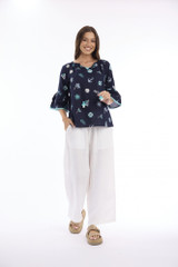 Women's Top | Marine Frill Sleeve Top | ESCAPE 