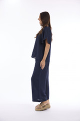 Women's Top | Linen Solid Chinese Collar Wide Sleeve Top | ESCAPE 