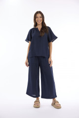 Women's Top | Linen Solid Chinese Collar Wide Sleeve Top | ESCAPE 
