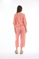 Women's Top | Linen Solid Gather Neck 3/4 Sleeve Top | ESCAPE 