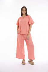 Women's Top | Linen Solid Chinese Collar Wide Sleeve Top | ESCAPE 