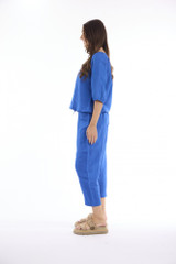 Women's Top | Linen Solid Gather Neck 3/4 Sleeve Top | ESCAPE 