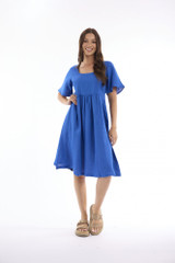Women's Dresses | Linen Solid Square Neckline Dress | ESCAPE 