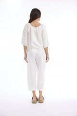 Women's Top | Linen Solid Gather Neck 3/4 Sleeve Top | ESCAPE 