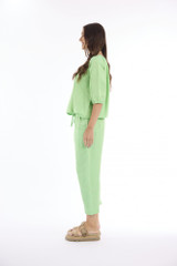 Women's Top | Linen Solid Gather Neck 3/4 Sleeve Top | ESCAPE 