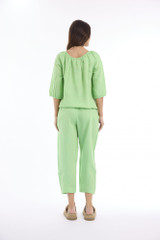 Women's Top | Linen Solid Gather Neck 3/4 Sleeve Top | ESCAPE 