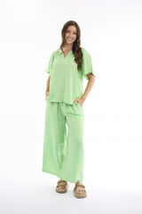 Women's Top | Linen Solid Chinese Collar Wide Sleeve Top | ESCAPE 