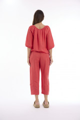 Women's Top | Linen Solid Gather Neck 3/4 Sleeve Top | ESCAPE 