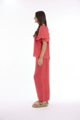 Women's Top | Linen Solid Chinese Collar Wide Sleeve Top | ESCAPE 