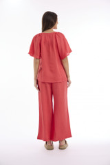 Women's Top | Linen Solid Chinese Collar Wide Sleeve Top | ESCAPE 