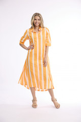 Women's Dresses | Stripe Long Buttonthrough Dress | ORIENTIQUE