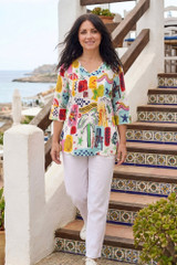 Women's Top | Tina V neck 3/4 Sleeve Pleated Top | ONE SUMMER