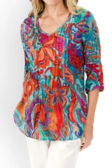 Women's Top | Tina V neck 3/4 Sleeve Pleated Top | ONE SUMMER