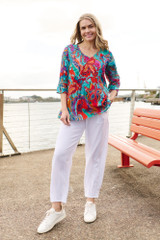 Women's Top | Tina V neck 3/4 Sleeve Pleated Top | ONE SUMMER