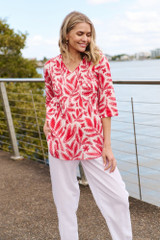 Women's Top | Tina V neck 3/4 Sleeve Pleated Top | ONE SUMMER