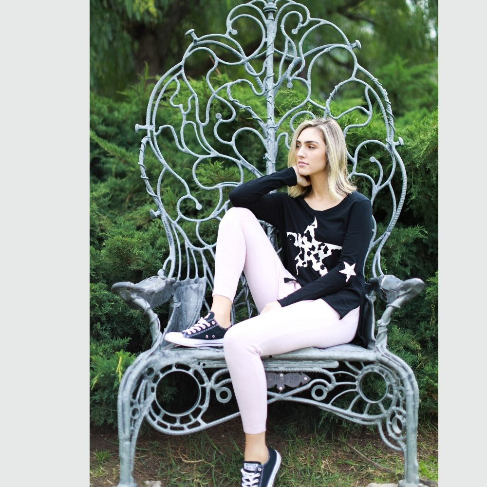 Leopard Star Tee in Black by 3RD STORY 