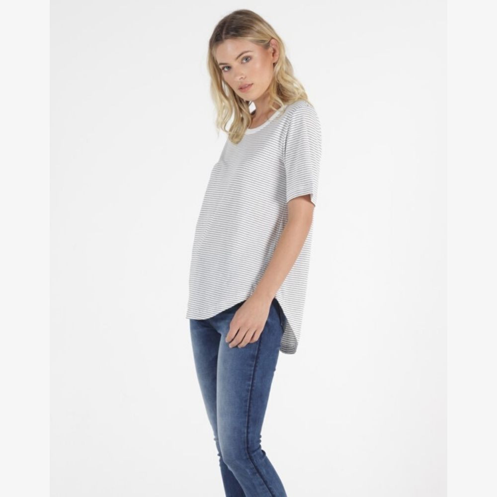 Ariana Tee in White/Black Stripe by 