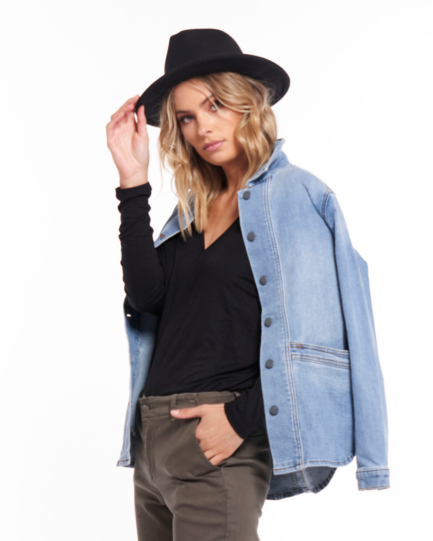 Reese Denim Shacket in Light Blue 