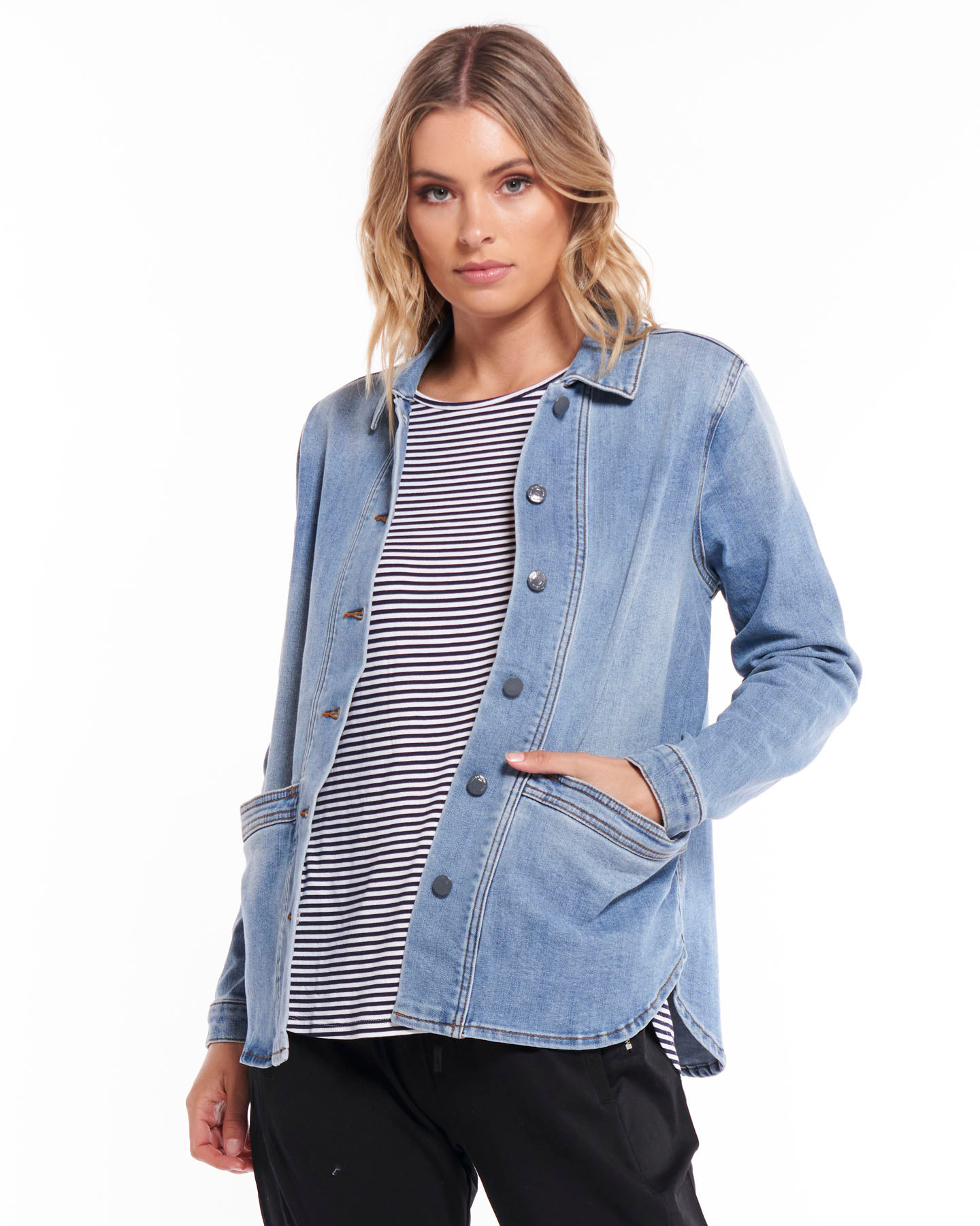 Reese Denim Shacket in Light Blue 