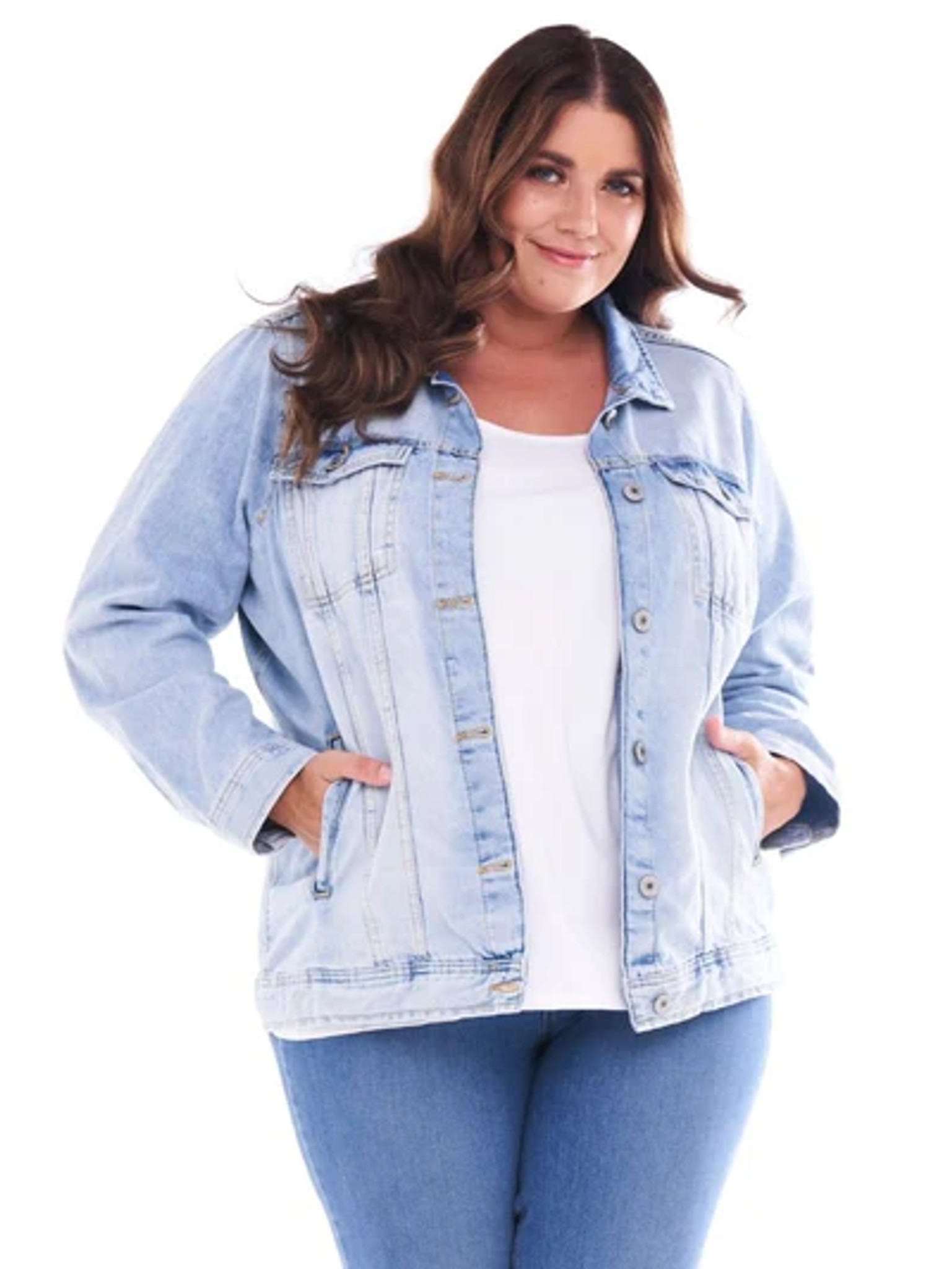 plus size cropped blue jean jacket