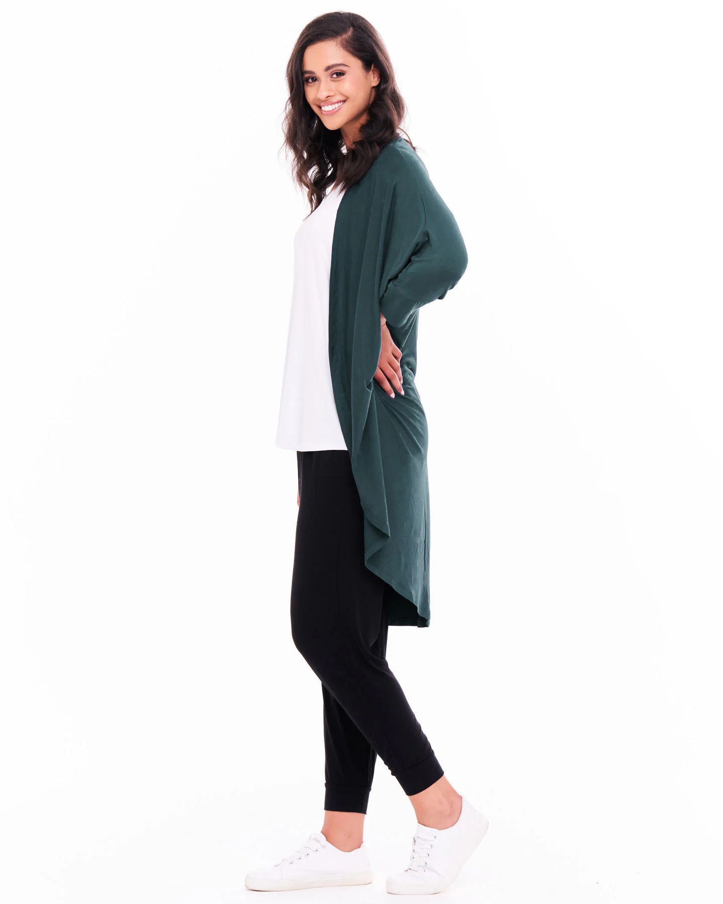 Santorini Drape Cardigan in Ivy | BETTY 