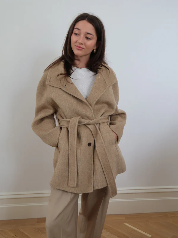 Brushed Wool Blend Short Coat in Beige CINNAMON CREATIONS