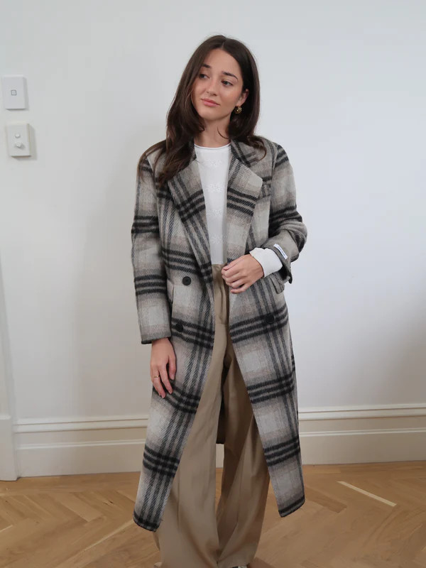 Plaid Trenchcoat Grey Plaid Trench Coat In Black/Grey CINNAMON