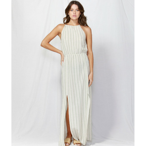 Naples Halter Maxi Dress in Natural/Green Stripe by FATE + BECKER*