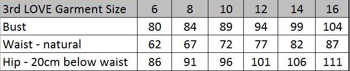 Love Size Chart