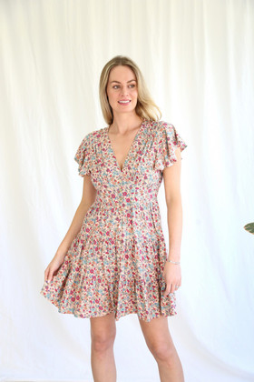 S0588-270 Micro Floral Dress In Beige | Salty Bright | @alibiOnline