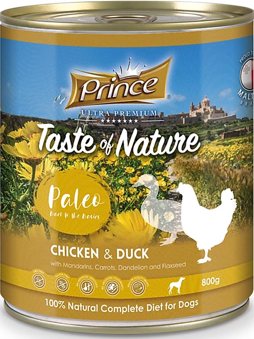 Prince Taste Of Nature Paleo Chicken & Duck With Mandarins, Carrots, Dandelion & Flaxseed 800G