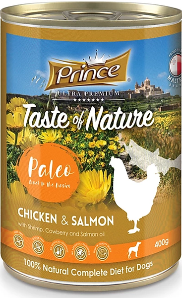 Prince Taste Of Nature Paleo Chicken And Salmon With Shrimp, Cowberry And Salmon Oil 400g