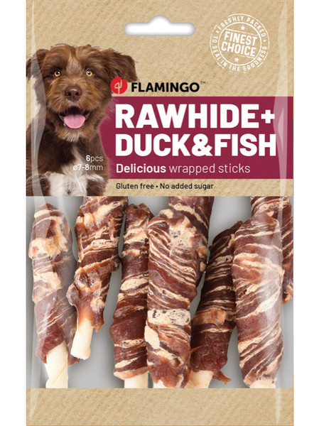 Flamingo Rawhide + Duck & Fish Wrapped Sticks