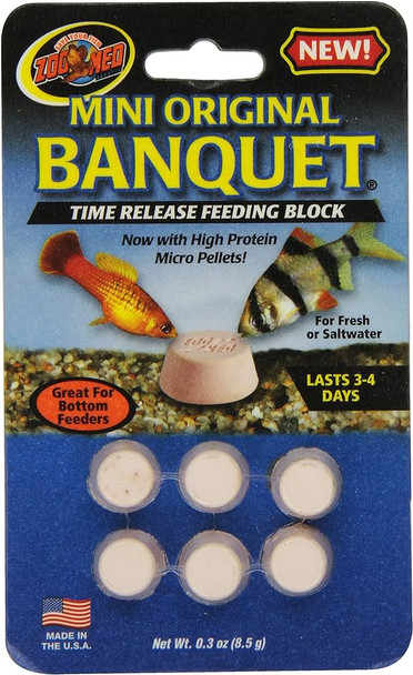 Zoo Med Mini Original Banquet Time Release Feeding Block for Fresh or Saltwater Fish 6 count