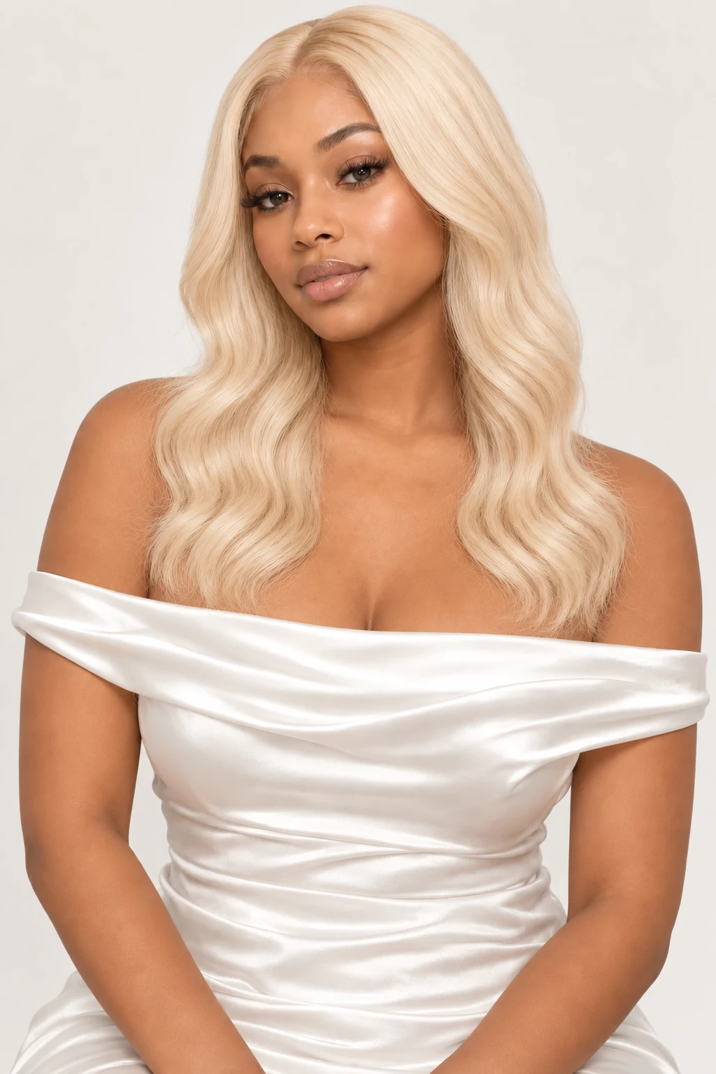 613 blonde wig model with shorter lighter body waves