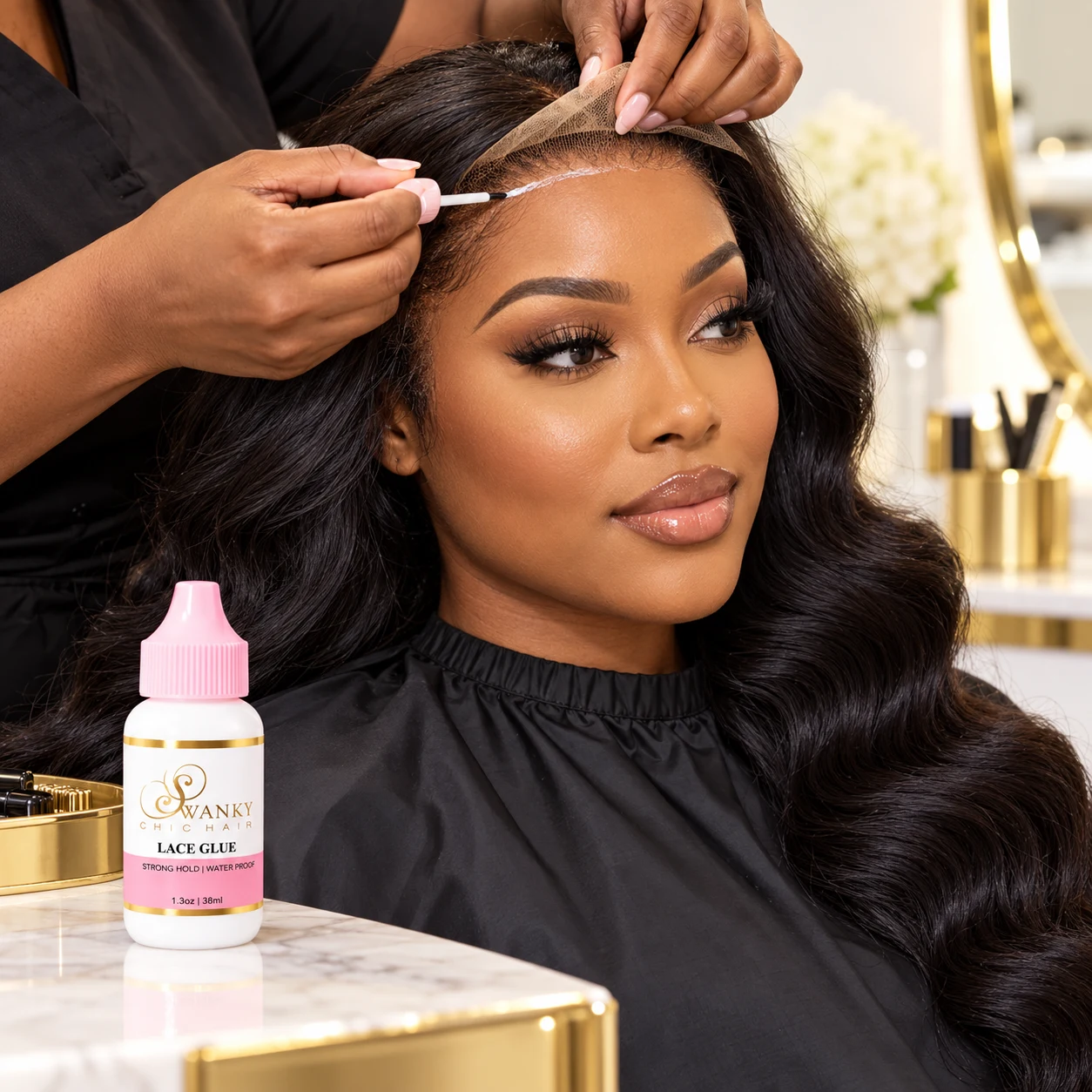 Follow the Lace Glue label and your stylist’s instructions.