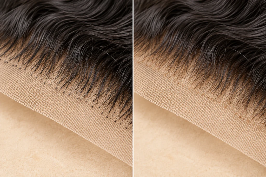 Illustration of lace knots before and after bleaching